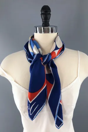 Vintage Vera Silk Scarf / Red White Blue Geometric Print