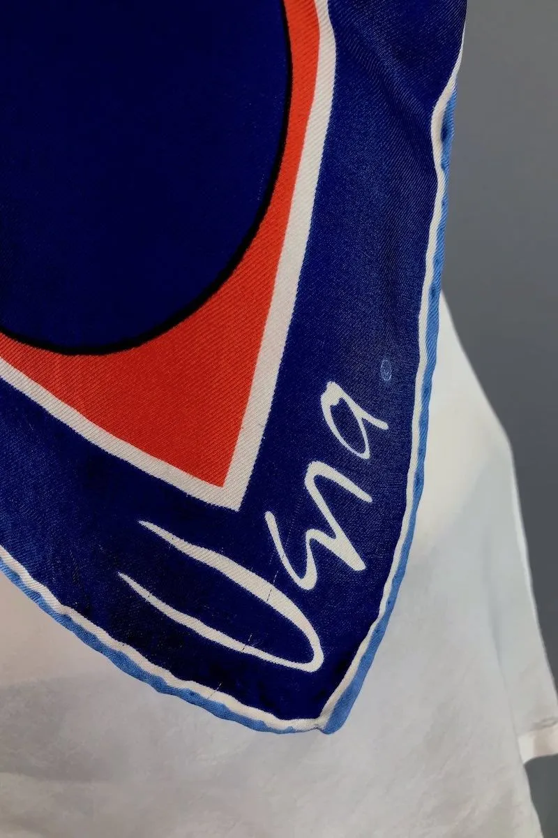 Vintage Vera Silk Scarf / Red White Blue Geometric Print