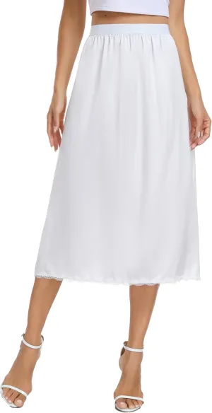 Vlazom Women's Satin Half Slip for Under Dress Long Underskirt Soft Under Slips for Women Under Dresses Size S-XXL