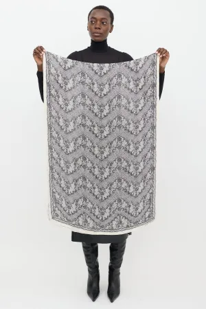 White & Black Silk Lace Scarf