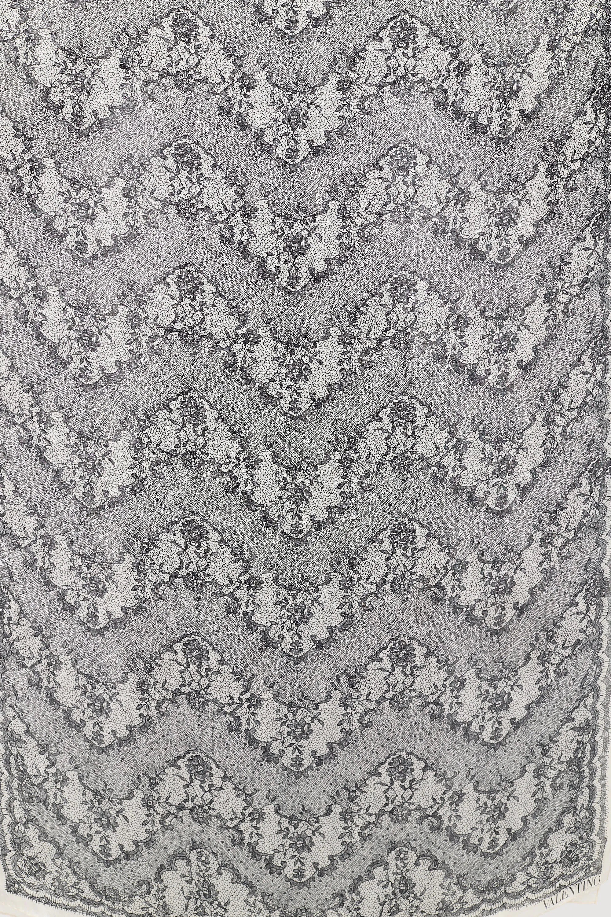 White & Black Silk Lace Scarf