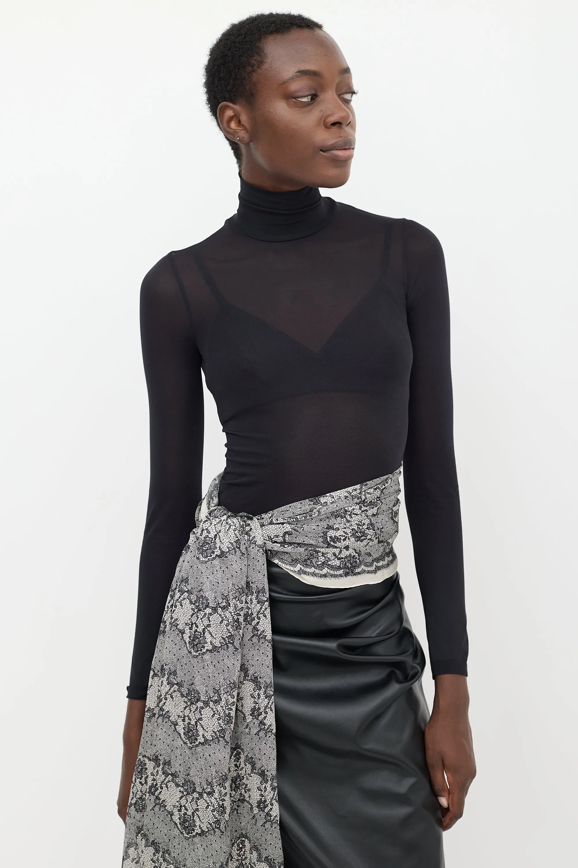 White & Black Silk Lace Scarf