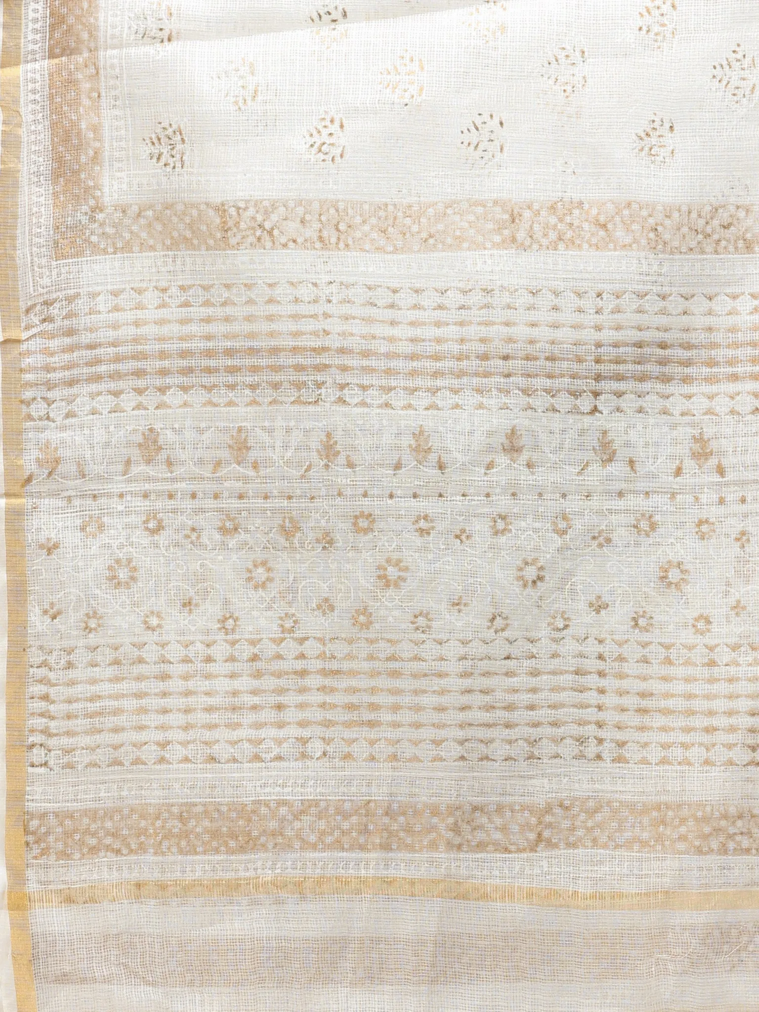 White Gold Kota Silk Hand Block Painted Dupatta - D04170778