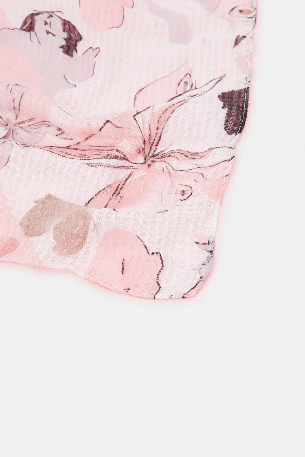 Women White And Pink Printed Scarf Set (Pack of 2)