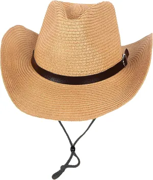 Womens Straw Cowboy Hat, Summer-Beach-Panama Shapeable Floppy Sun-Hat Men & Women Wide Brim Fedora