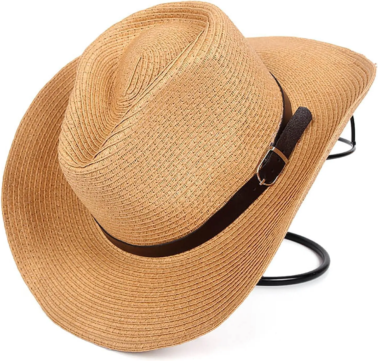 Womens Straw Cowboy Hat, Summer-Beach-Panama Shapeable Floppy Sun-Hat Men & Women Wide Brim Fedora