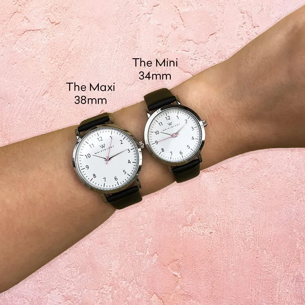 Wristology 29 Styles Maxi Numbers Watch Leather Band - Interchangeable Genuine Leather Strap - Large Easy to Read Nurse Watch with Second Hand for Women, Men, Nurses, Teachers, Olivia