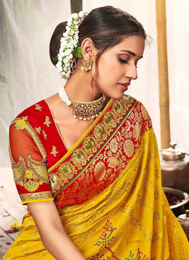 Yellow And Red Silk Saree