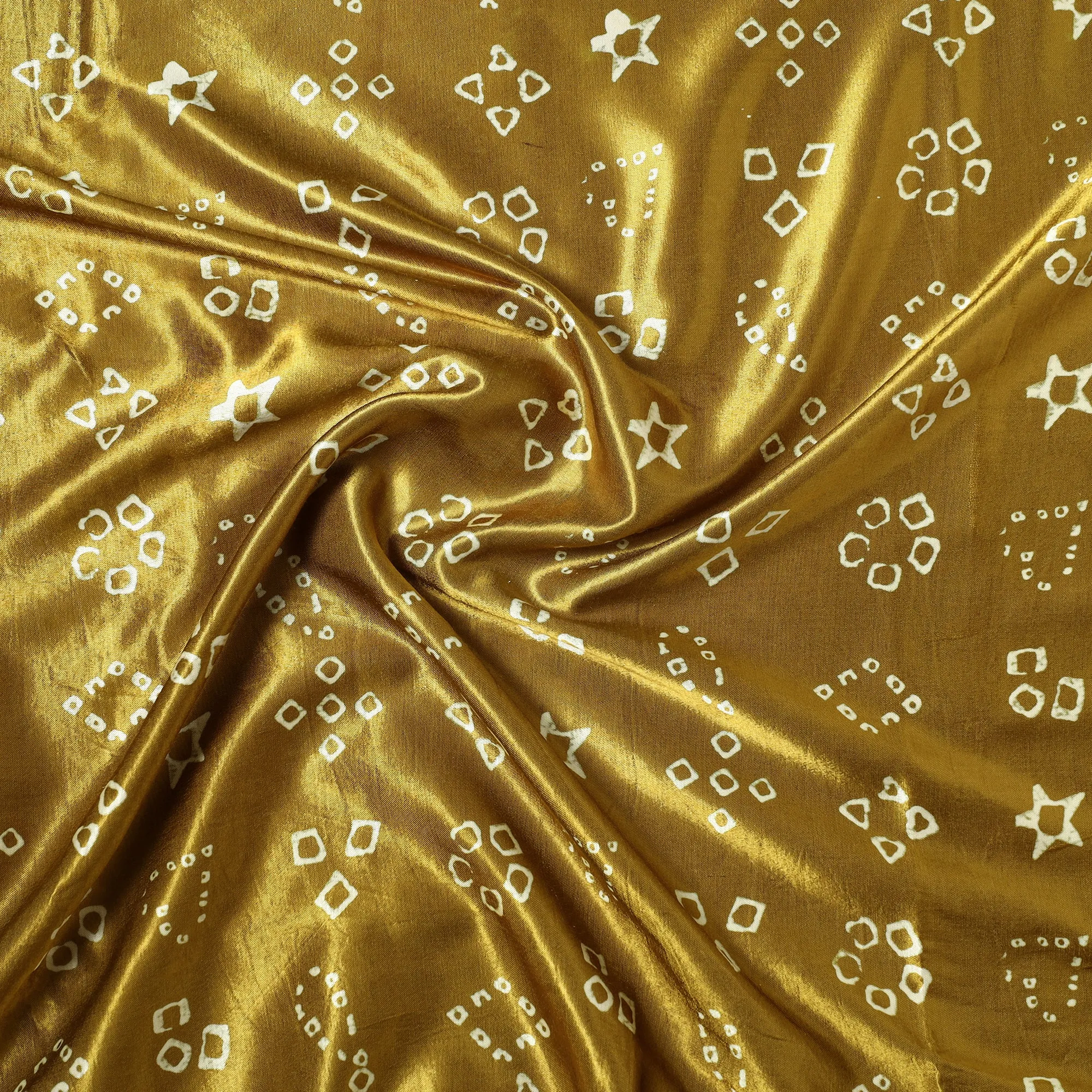 Yellow - Kutch Hand Block Printed Mashru Silk Precut Fabric (1.5 meter) 24