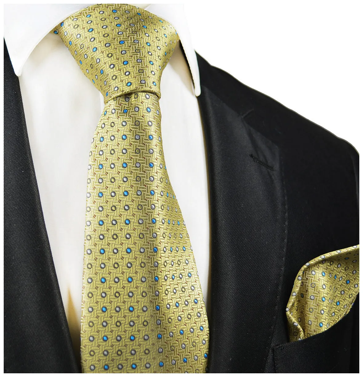 Yellow Polka Dots Silk Tie and Pocket Square