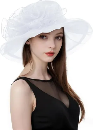 Z&X Women's Kentucky Derby Church Hat Organza Fascinator Wedding Tea Party Hat Wide Brim Sun Caps