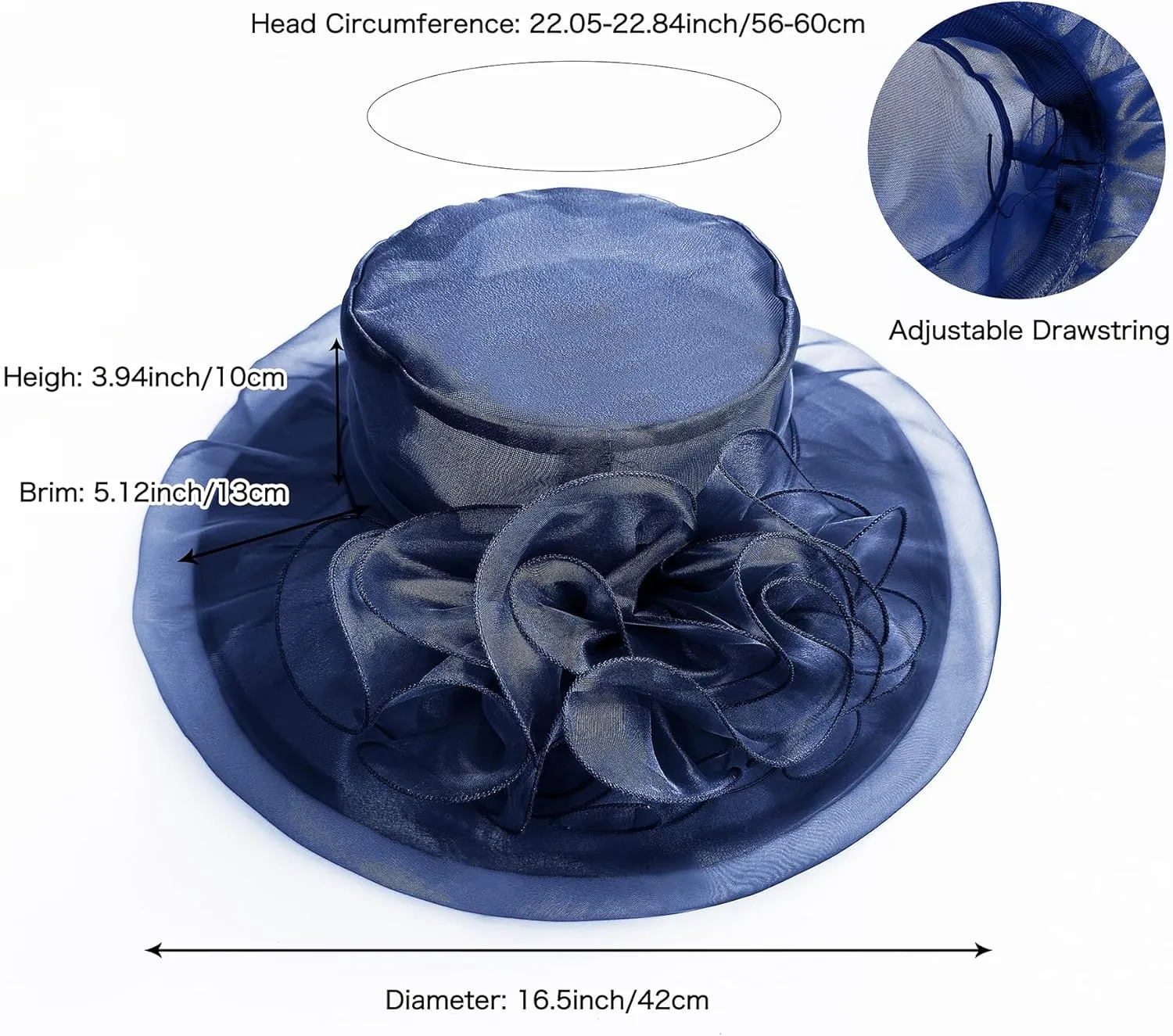 Z&X Women's Kentucky Derby Church Hat Organza Fascinator Wedding Tea Party Hat Wide Brim Sun Caps