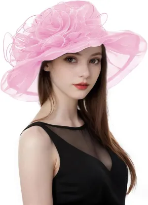 Z&X Women's Kentucky Derby Church Hat Organza Fascinator Wedding Tea Party Hat Wide Brim Sun Caps