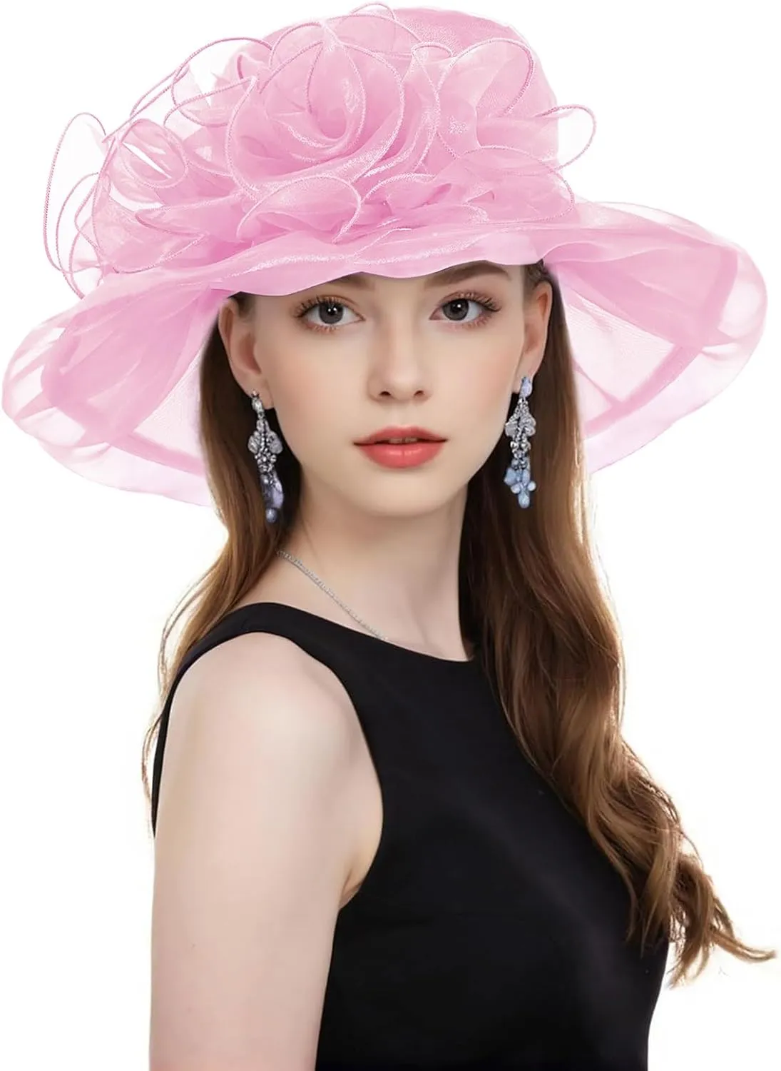 Z&X Women's Kentucky Derby Church Hat Organza Fascinator Wedding Tea Party Hat Wide Brim Sun Caps
