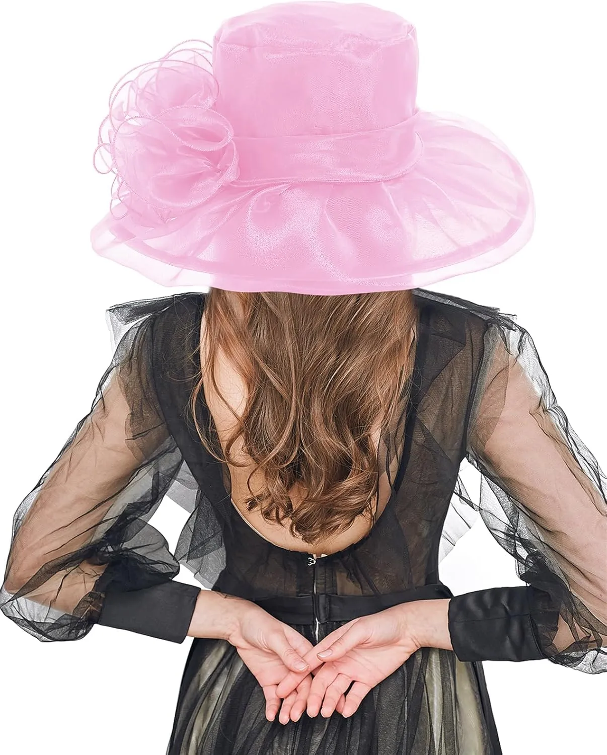 Z&X Women's Kentucky Derby Church Hat Organza Fascinator Wedding Tea Party Hat Wide Brim Sun Caps