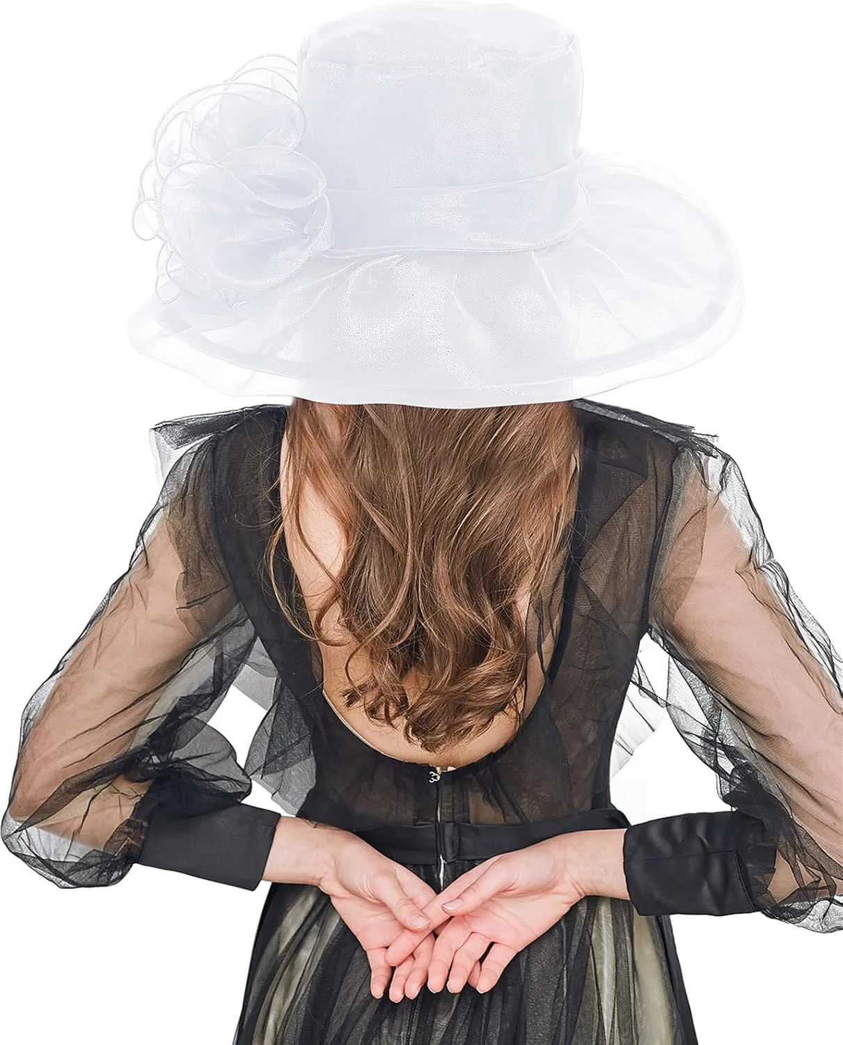 Z&X Women's Kentucky Derby Church Hat Organza Fascinator Wedding Tea Party Hat Wide Brim Sun Caps