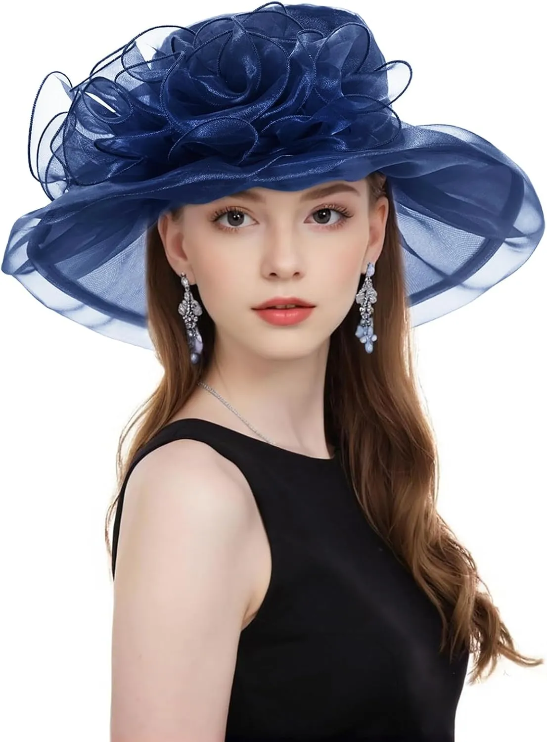 Z&X Women's Kentucky Derby Church Hat Organza Fascinator Wedding Tea Party Hat Wide Brim Sun Caps