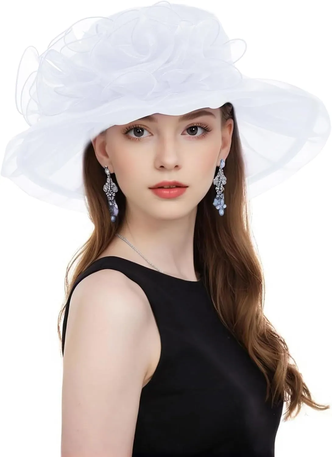 Z&X Women's Kentucky Derby Church Hat Organza Fascinator Wedding Tea Party Hat Wide Brim Sun Caps