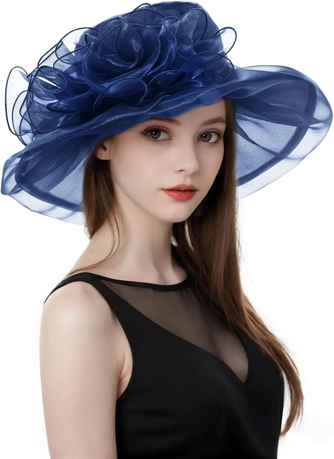 Z&X Women's Kentucky Derby Church Hat Organza Fascinator Wedding Tea Party Hat Wide Brim Sun Caps